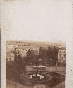 Melbourne? Tram running up McArthur Street, Old Treasury Building<?> Taken from Windsor Hotel?