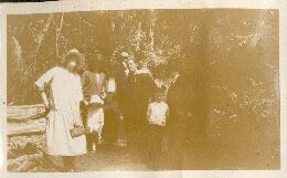 l-r: ?,Vera Cook, Jean Winters <fg>, Lou Winters, Bill Winters, Ted Winters, Keith Winters <on back>, Lal Winters, Des Lewis <fg>, Whacker White at Russell Falls <Every New Years Day>